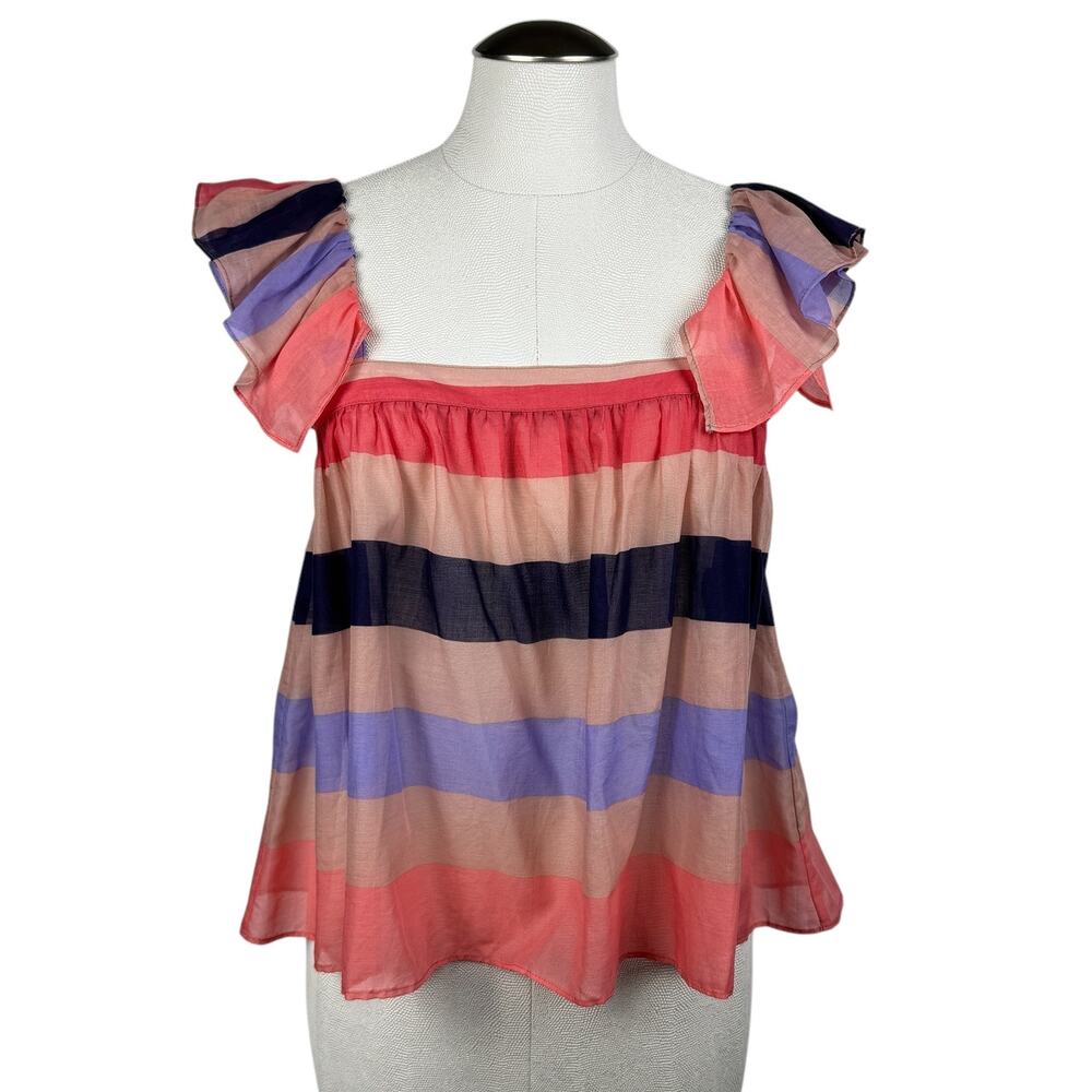Women's Katharine Kidd Juno Stripe Sheer Blouse‎ Lightweight Feminine Top Small